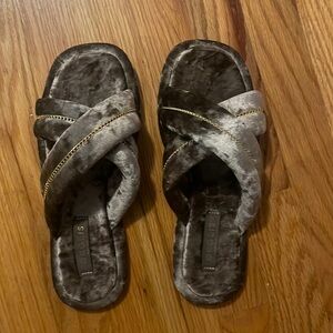 Velvet slip on slides